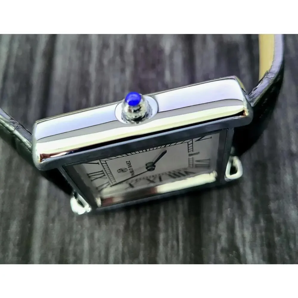 Pablo Raez Mens Silver‎ Tank Swiss Style Watch 40mm Large